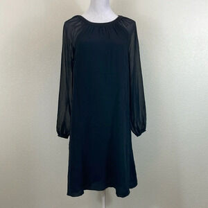 Boden black sheer long sleeve shift dress size 6
